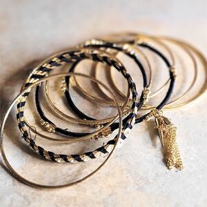 Black And Gold Bangle Bracelet Set Pre-owned Gift For Her